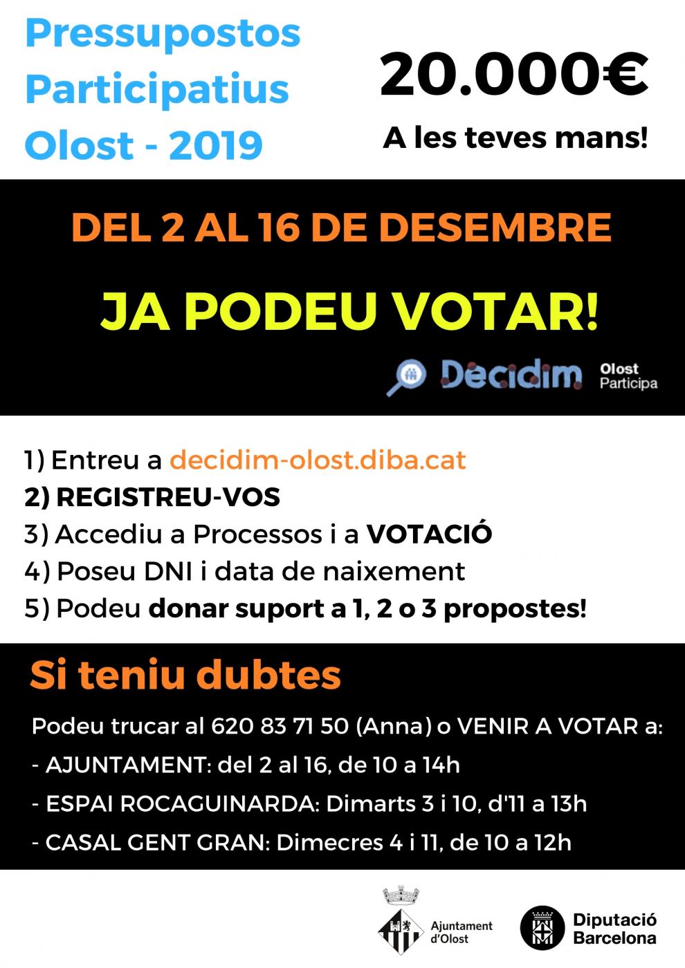 Ja podeu votar els projectes que més us interessin del Pressupostos participatius 2019